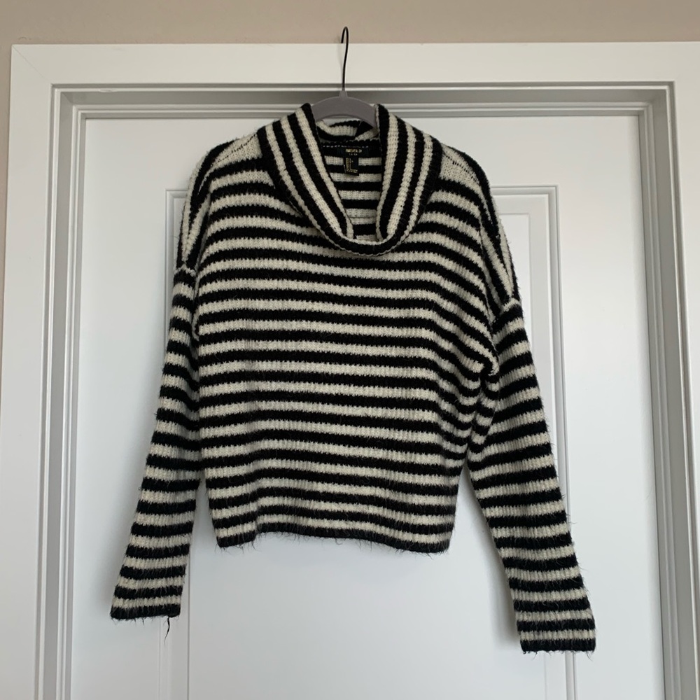 Black & White Striped Cowl Neck Sweater
